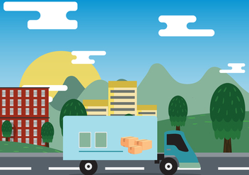 Moving Van On City Vector - Free vector #431791